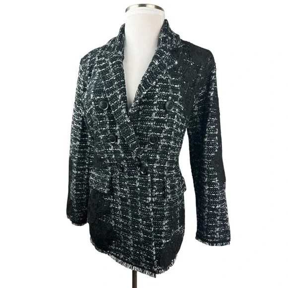 Chico's Tweed Lace Embroidered Metallic Cardigan Jacket Sweater Blazer Size 3 XL - Picture 15 of 16